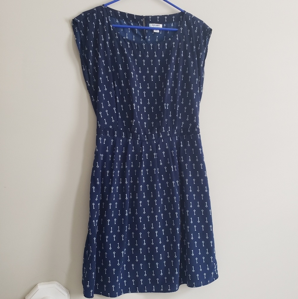 🔑 Navy blue key pattern dress🗝